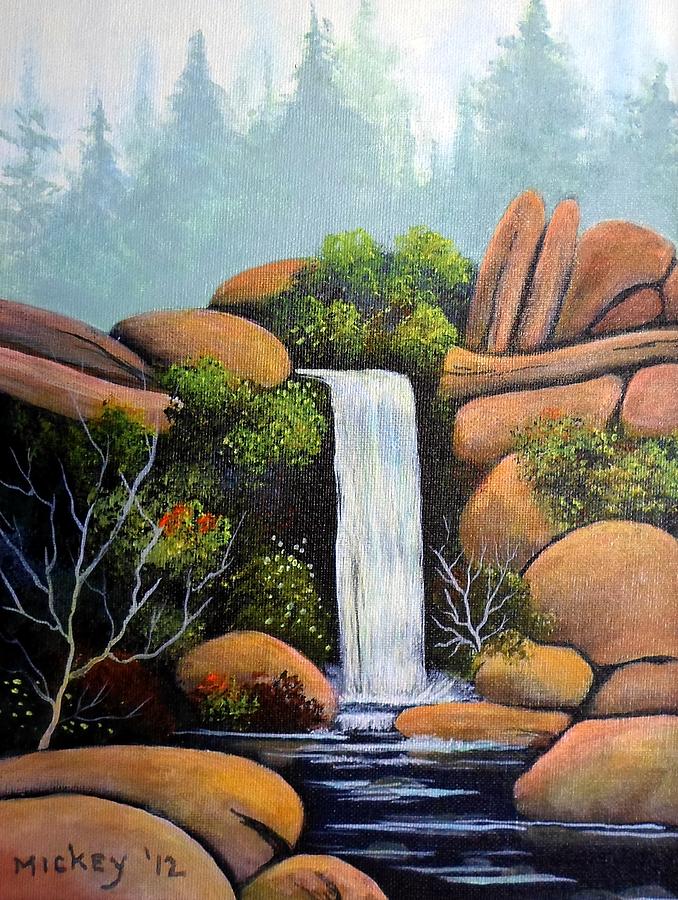 678x900 Waterfall No1 Painting By Henry Smith - Waterfall Landscape Painting