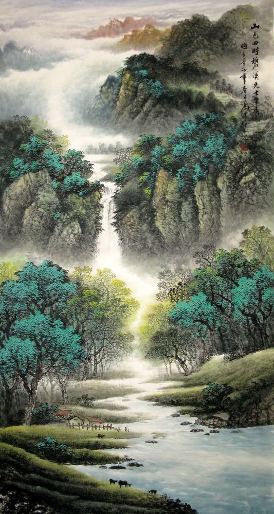 533x1000 Chinese Painting Mountains, Waterfall, Trees - Waterfall Landscape Painting