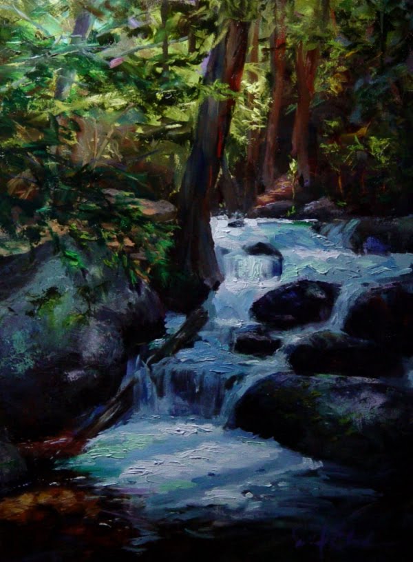600x815 Daniel Edmondson Studio Rocky Mountain Waterfall Oil Painting - Waterfall Oil Painting