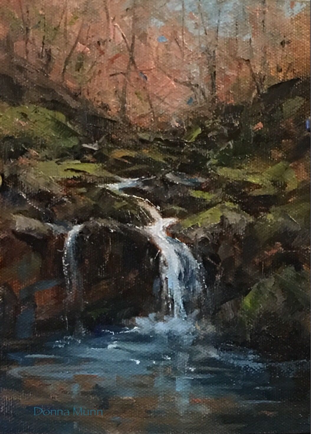 1055x1471 Haw Creek Campground. Arkansas Waterfall Oil Painting~donna Munn - Waterfall Oil Painting