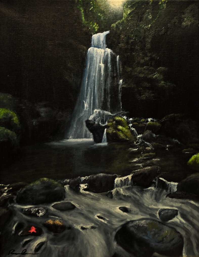 787x1015 Hawaii Waterfall Oil Painting By Dryand09 - Waterfall Oil Painting