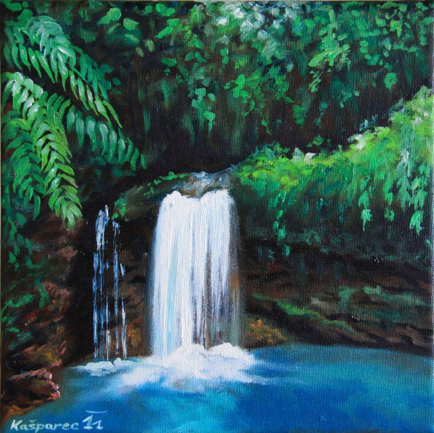 883x882 Jungle Waterfall Study - Waterfall Oil Painting