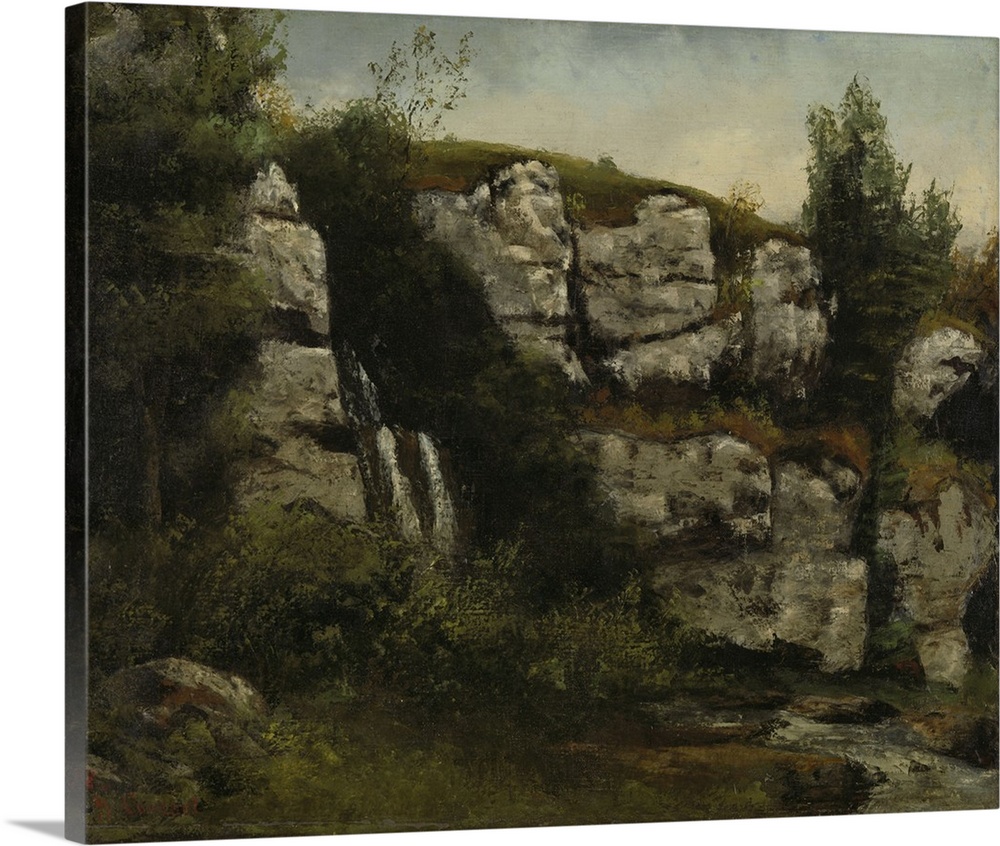 1000x846 Landscape With Rocky Cliffs And A Waterfall, 1872, French Oil - Waterfall Oil Painting
