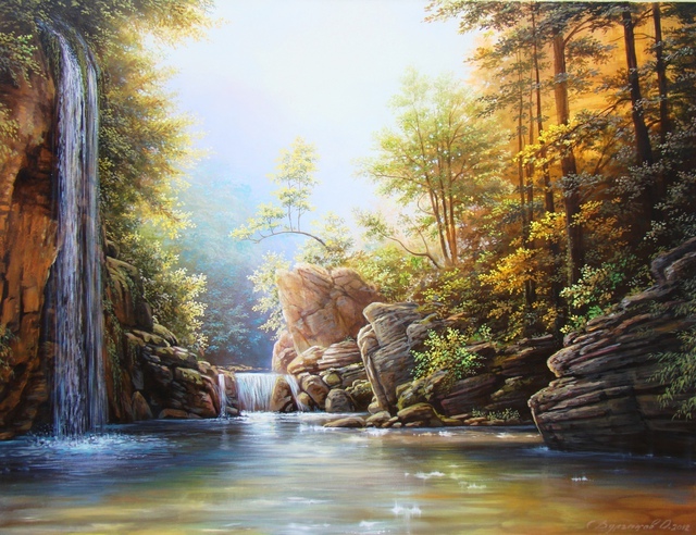 Waterfall Oil Painting at PaintingValley.com | Explore collection of ...