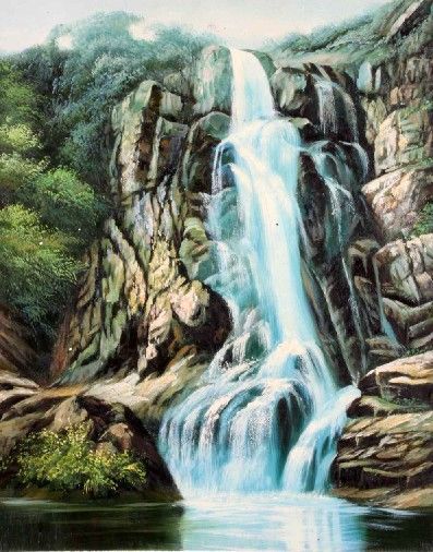 397x506 Rock On The Waterfall Oil Painting - Waterfall Oil Painting