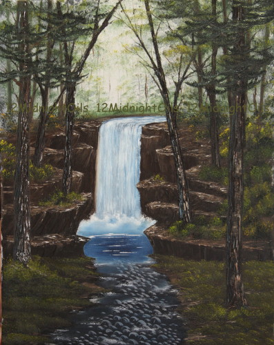 397x500 Waterfall In The Woods Original Landscape Oil Painting By Cindi - Waterfall Oil Painting