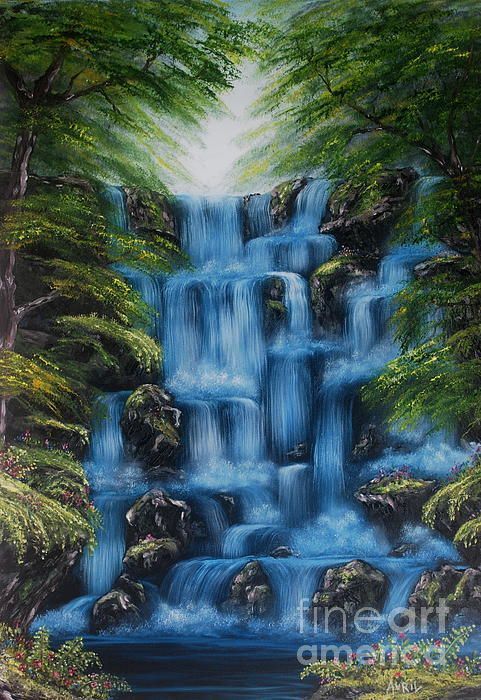 481x700 Waterfall Oil Painting Poster By Avril Brand - Waterfall Oil Painting