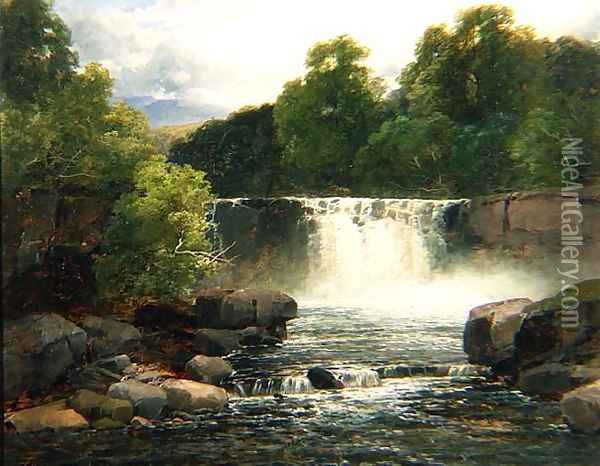 600x466 Waterfall On The Lesser Neath Oil Painting Reproduction By John - Waterfall Oil Painting