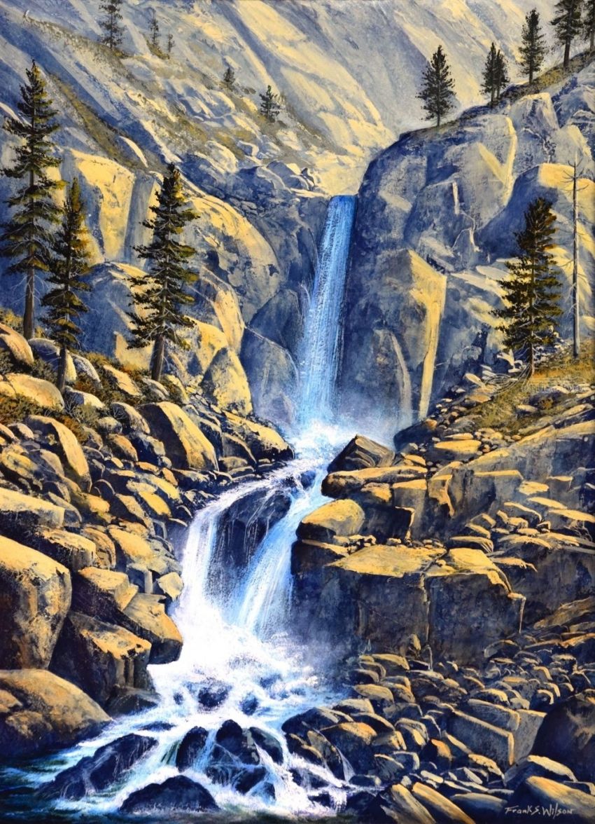 850x1176 Wilderness Waterfall Paintings By Frank Wilson - Waterfall Oil Painting