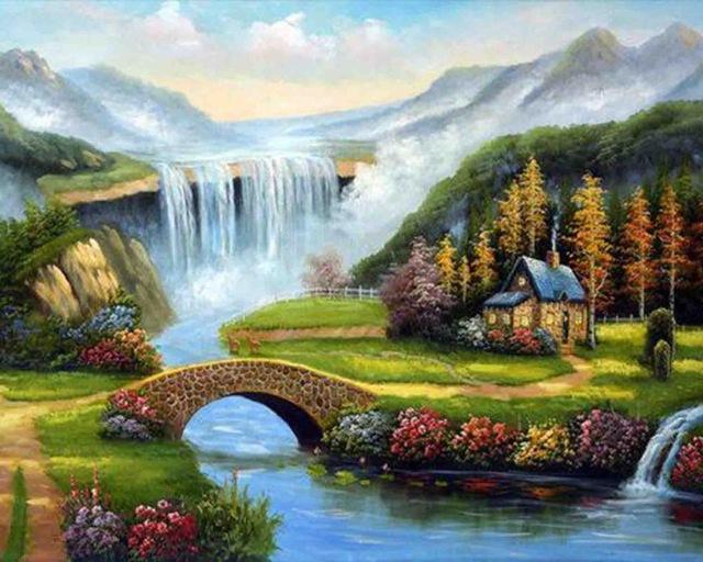 640x512 Landscape Waterfall Square Diamond Painting Pretty Neat Creative - Waterfall Painting