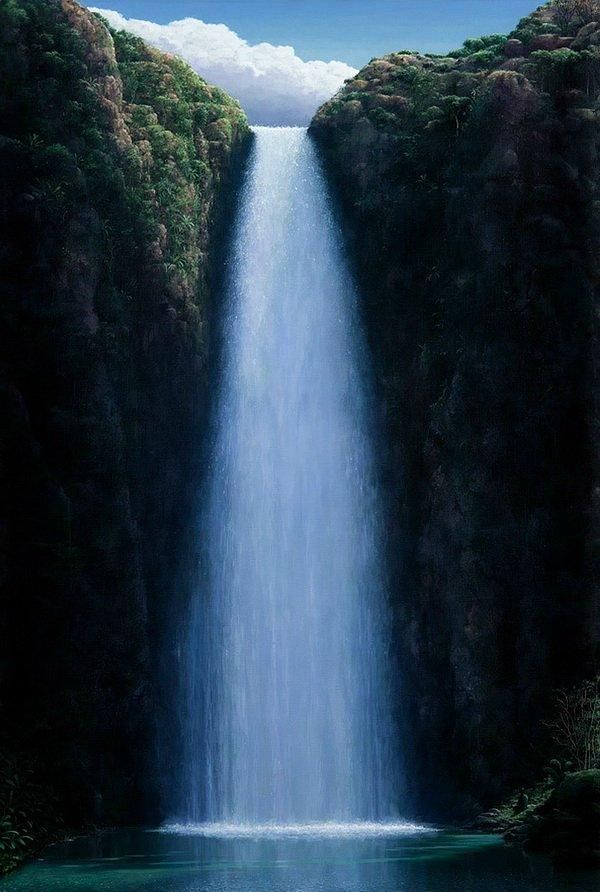 600x892 Paintings By Tomas Sanchez Waterfall Paintings - Waterfall Painting