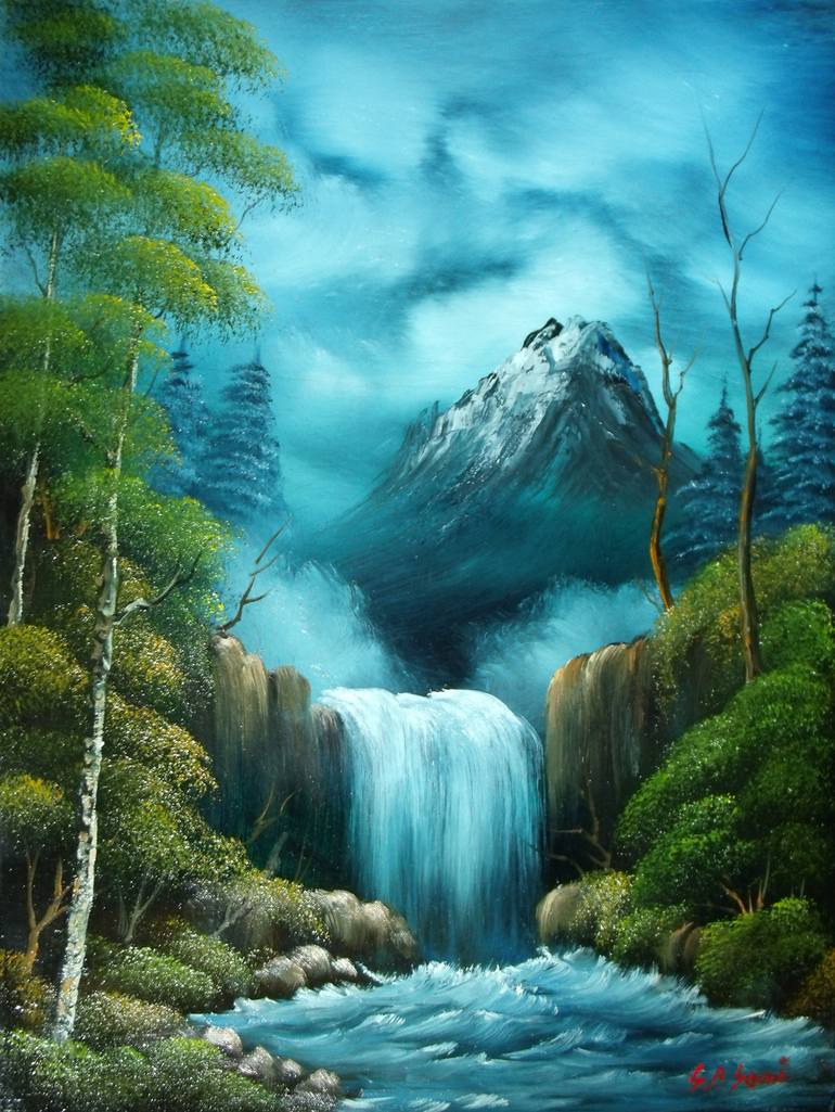 770x1025 Saatchi Art Happy Waterfall Painting By Sead Pozegic - Waterfall Painting