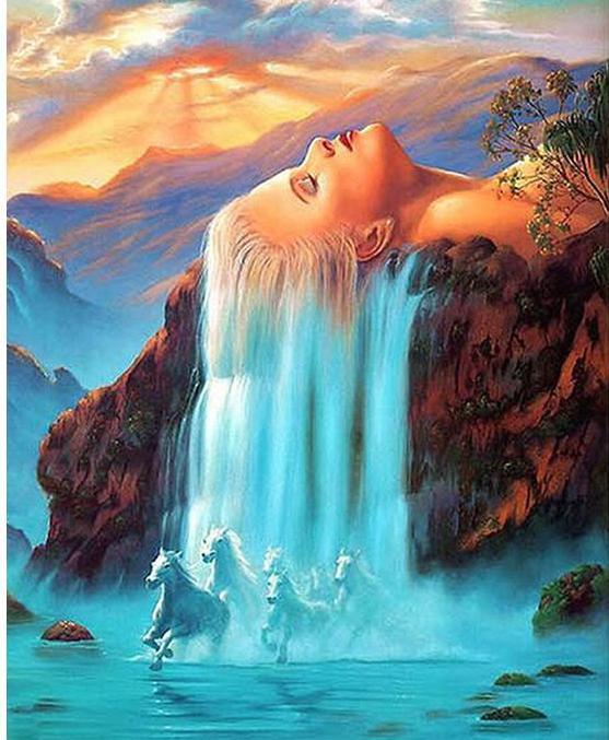 557x677 Abstract Woman Waterfall Paint By Number Co. - Waterfall Painting