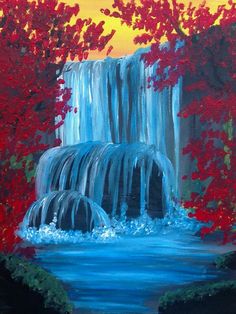 236x314 Moonlit Falls - Waterfall Painting On Canvas