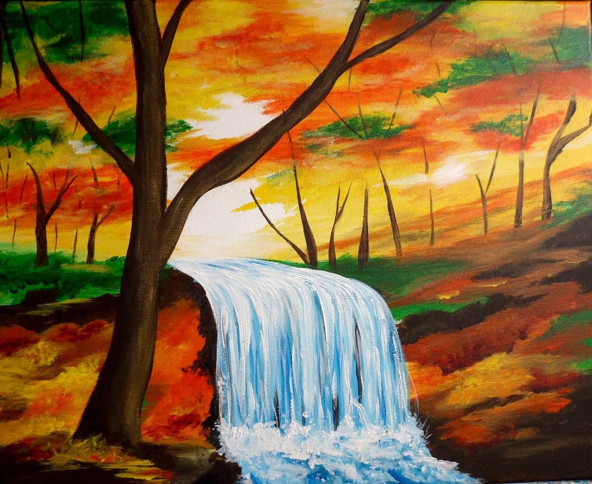 1200x981 Pin By Lori Harris On Painting Paintings, Acrylics - Waterfall Painting On Canvas