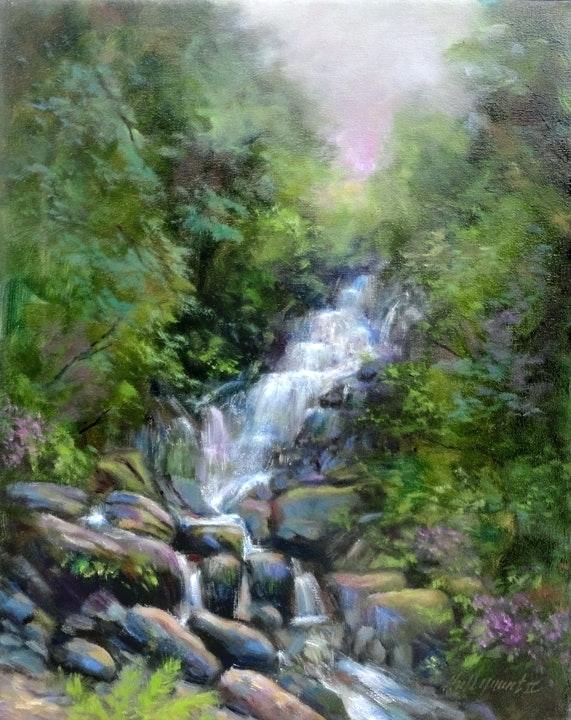 571x720 Waterfall Oil Painting Countryside Wildlife Waterfall Oil Painting - Waterfall Painting On Canvas