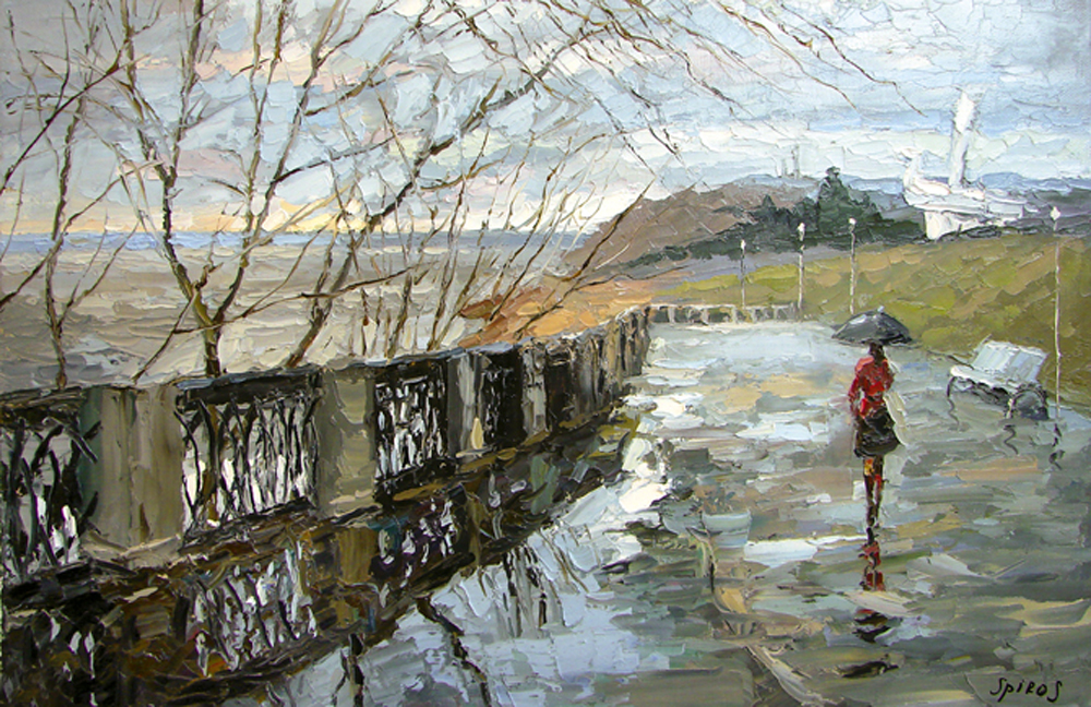 1000x648 Original Painting The Rain On The Waterfront Oil Painting By - Waterfront Painting