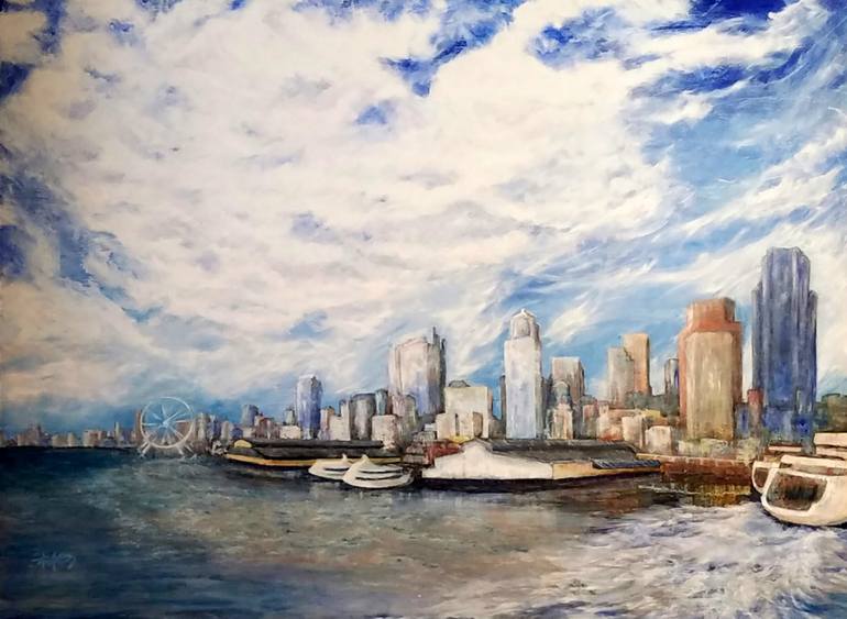 770x563 Saatchi Art Seattle Waterfront Painting By Laura Stokes - Waterfront Painting