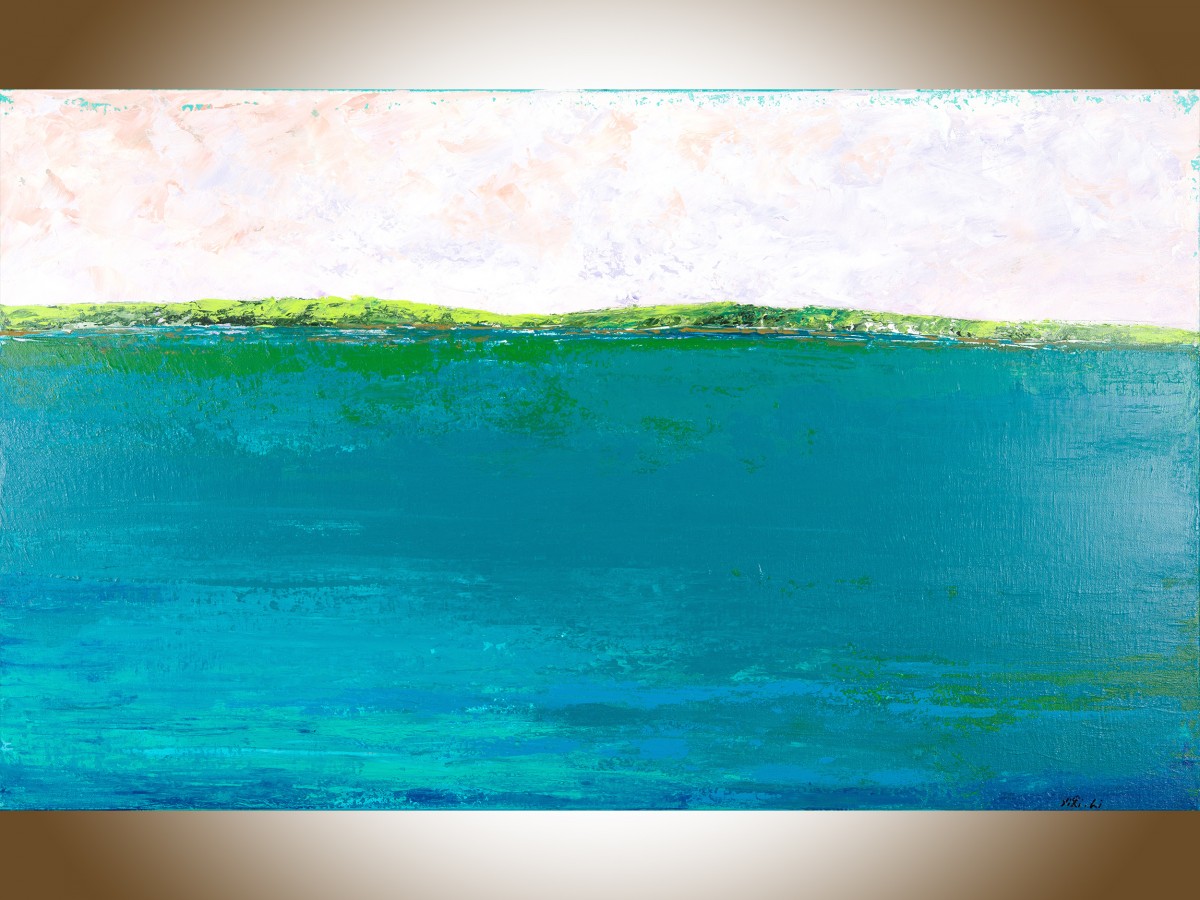 1200x900 Waterfront By Qiqigallery 40 X 24 Turquoise Abstract Painting - Waterfront Painting