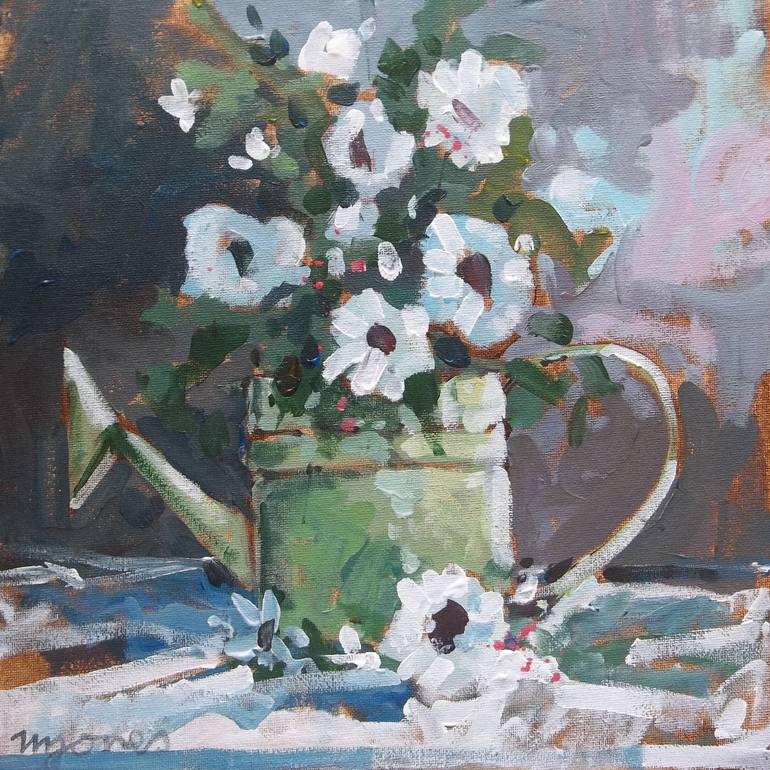 770x770 Saatchi Art Watering Can With Daisies Painting By Micheal Jones - Watering Can Painting