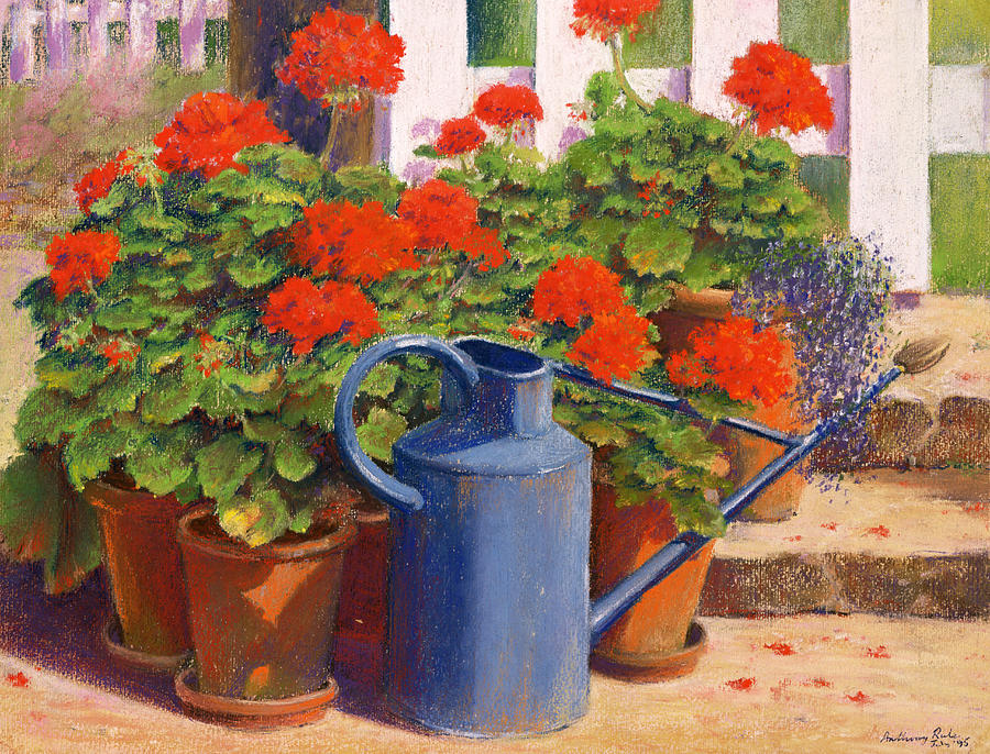 900x686 The Blue Watering Can Painting By Anthony Rule - Watering Can Painting