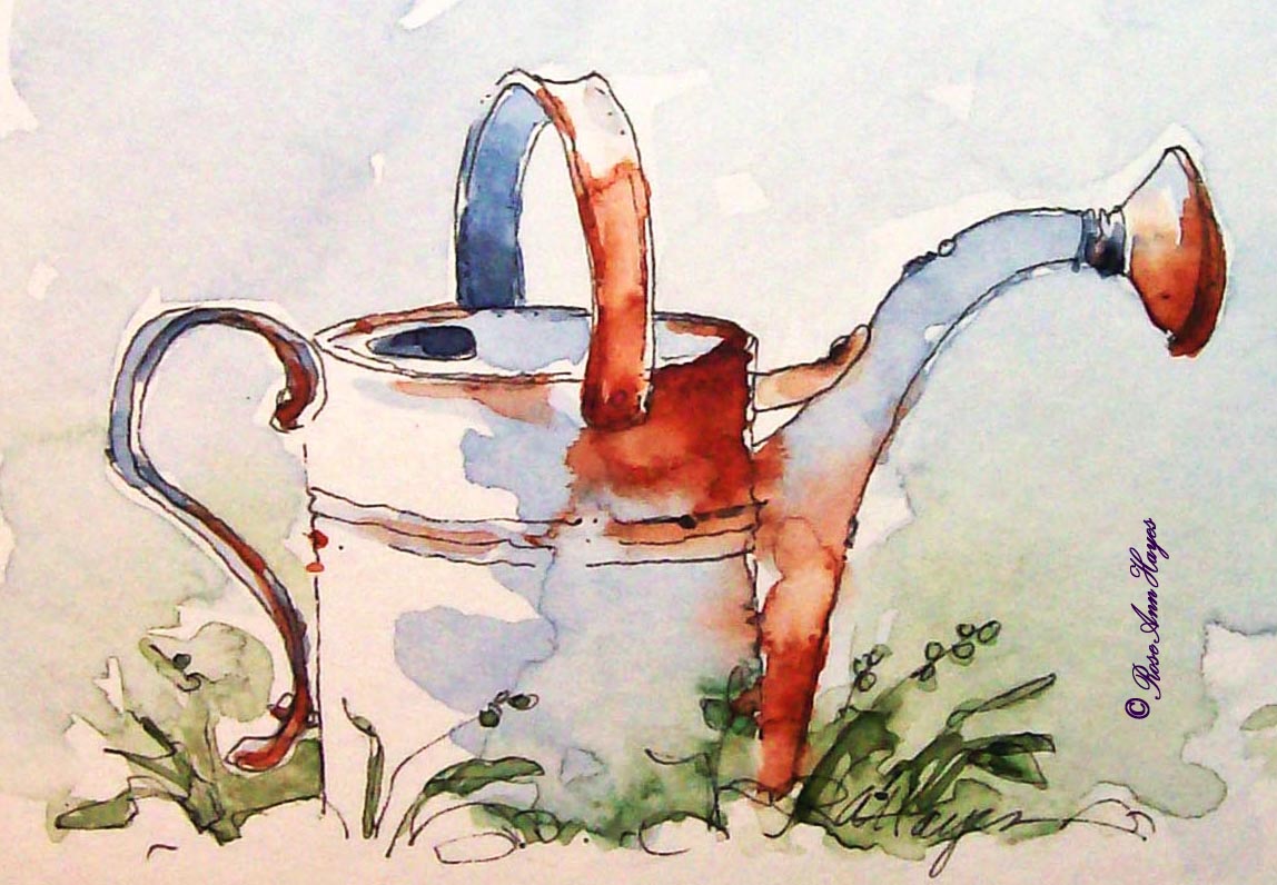 1148x796 Watercolor Paintings By Roseann Hayes Watering Can - Watering Can Painting