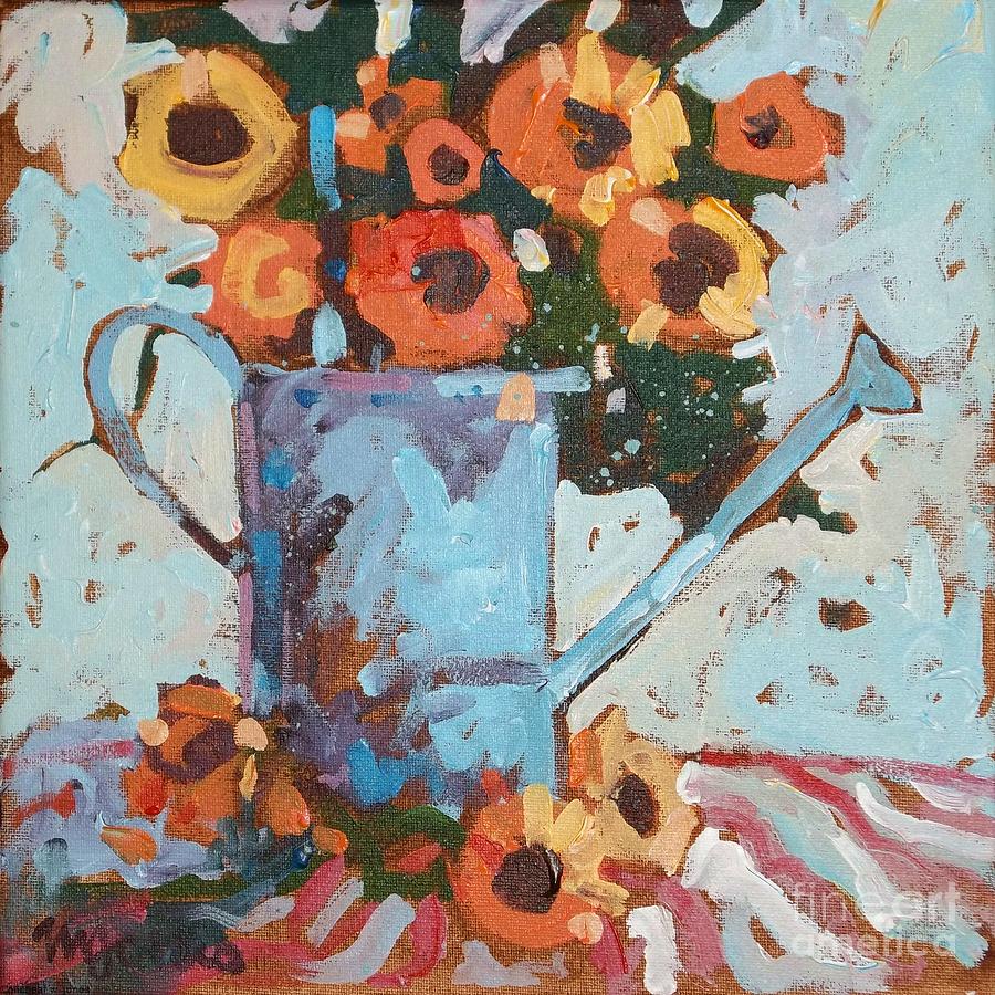 900x900 Watering Can With Sunflowers Painting By Micheal Jones - Watering Can Painting