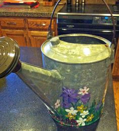 236x260 Hand Painted Watering Can By Montanarosepainter, Shades Of Aqua - Watering Can Painting