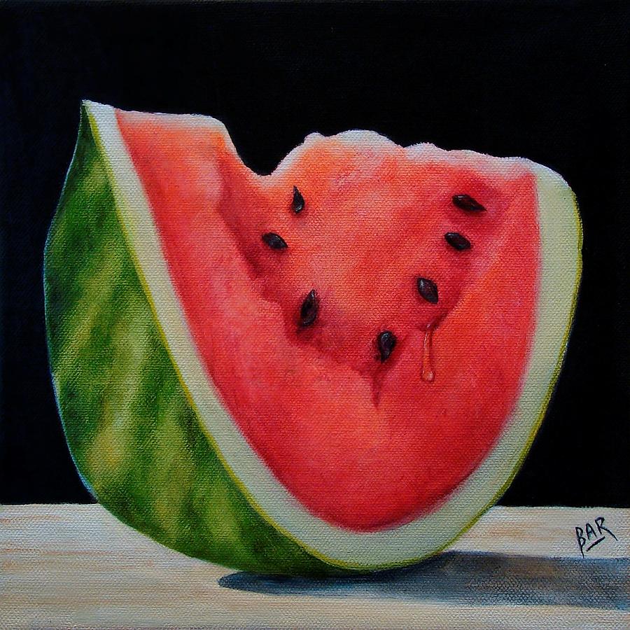 900x900 Watermelon Slice Painting By Barbara Ann Robertson - Watermelon Painting