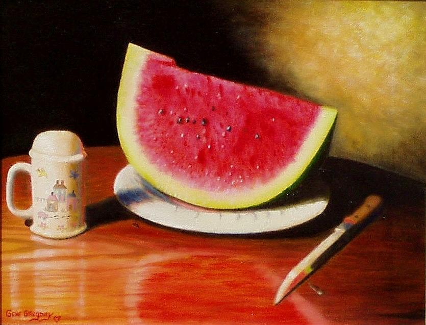 835x637 Watermelon Time Painting By Gene Gregory - Watermelon Painting