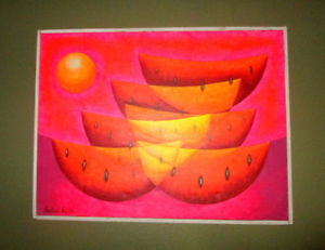 300x231 Fine Modernist Watermelon Painting By Listed Artist Gustavo - Watermelon Painting
