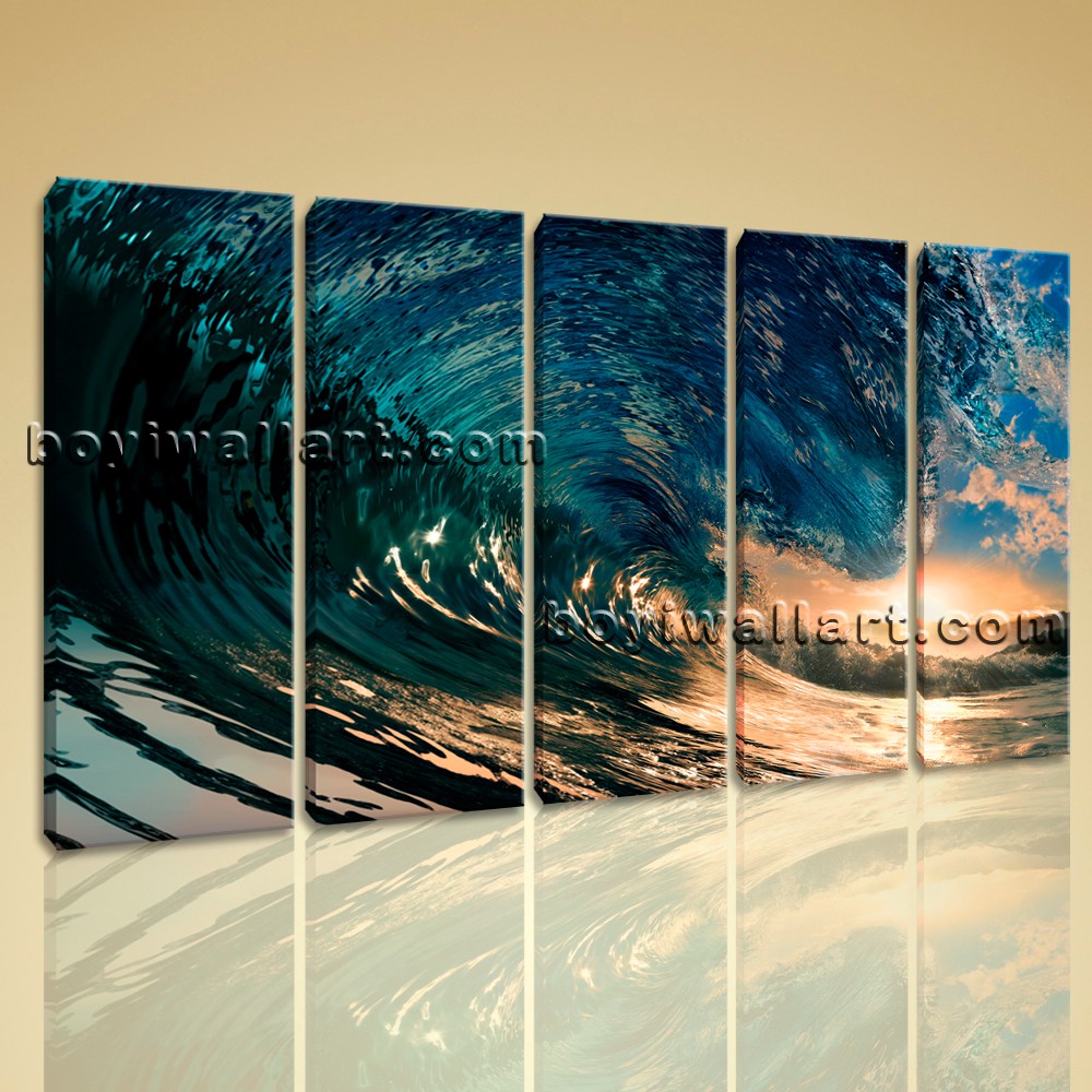 1000x1000 Big Wall Art Canvas Print Hd Ocean Wave Surf Sunset Contemporary - Wave Canvas Painting