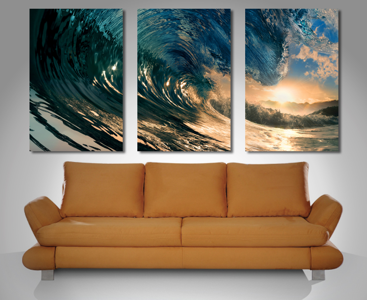 1181x964 Crystal Wave Triptych 3 Panel Wall Art - Wave Canvas Painting