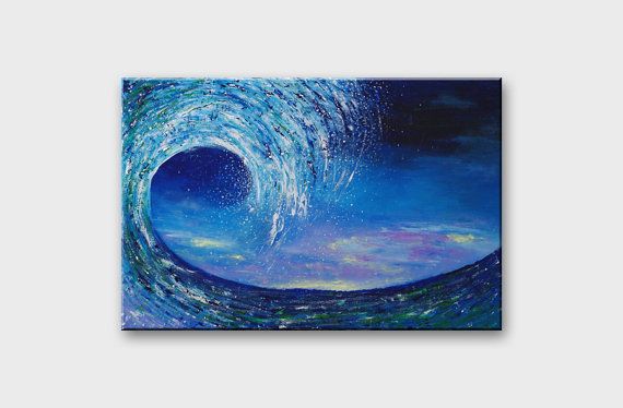570x374 Original Wave Painting On Canvas Blue Sea Ocean Seascape Art - Wave Canvas Painting