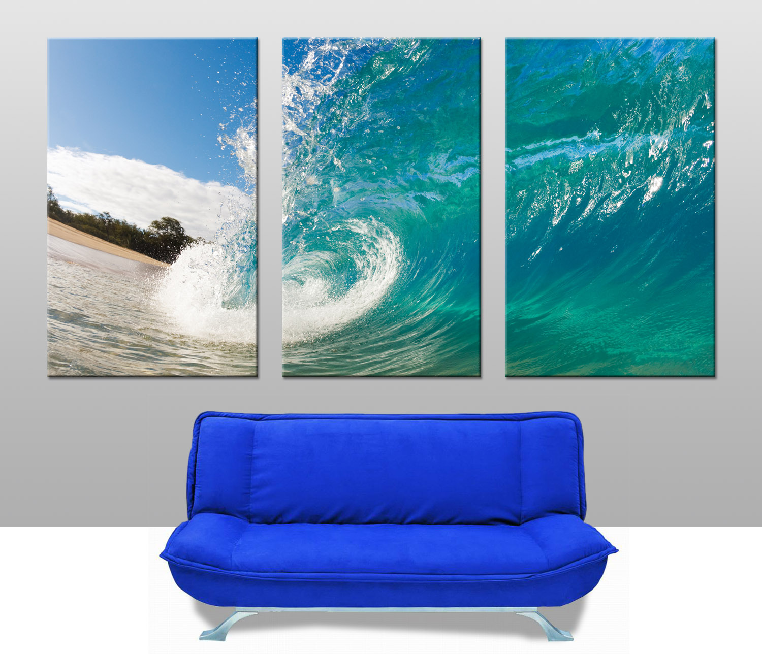 1500x1288 Rolling Waves Triptych Wall Art Australia - Wave Canvas Painting
