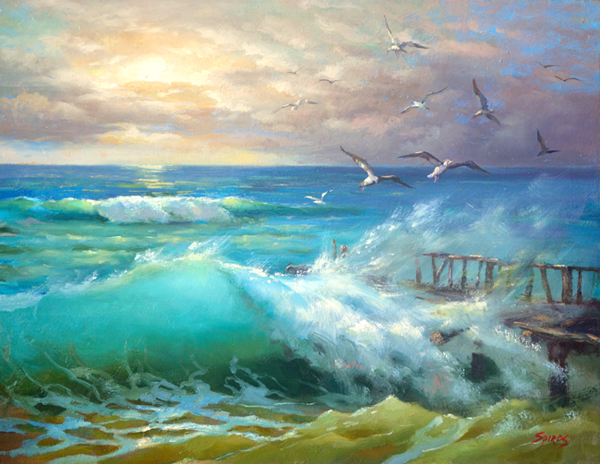 600x464 Wave Original Oil On Canvas Painting By Dmitry Spiros - Wave Canvas Painting