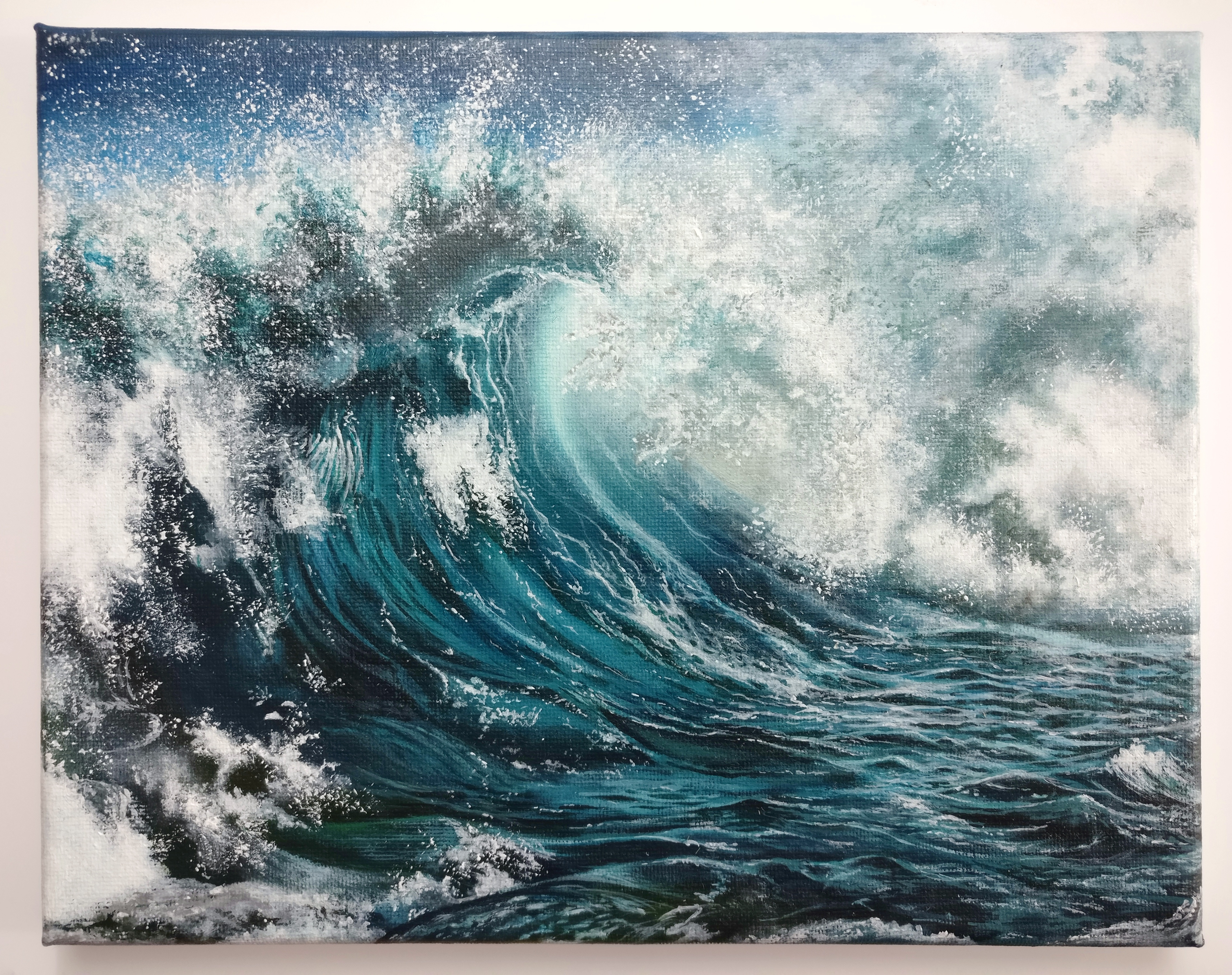 4398x3480 Teal Wave, Acrylic On Canvas, 10x8 Inch Painting - Wave Painting