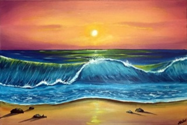640x426 Aisha Haider Artwork Sunset Waves Original Painting Acrylic - Wave Painting