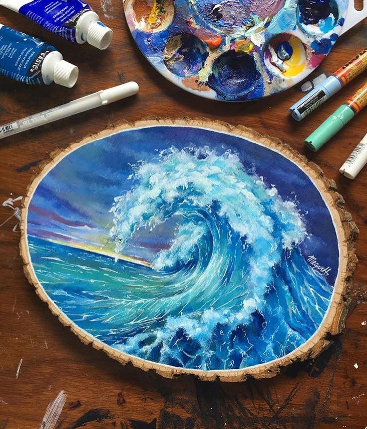 736x861 Art On Wood - Wave Painting Artist