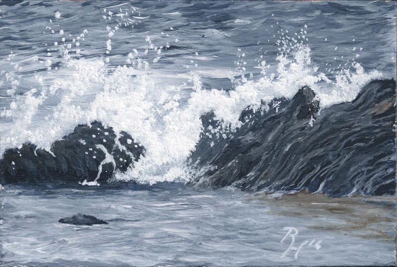 Waves Crashing On Rocks Painting at