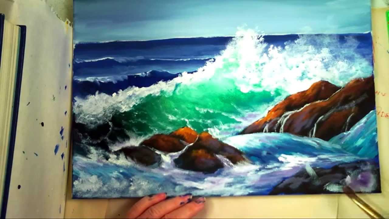 1280x720 Part 2 How To Paint A Translucent Ocean Wave On The Rocks - Waves Crashing On Rocks Painting