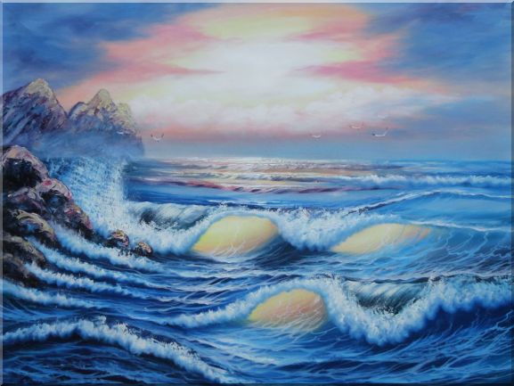577x433 Sea Waves Crashing Over Rocks On Coast Of Sea Oil Painting - Waves Crashing On Rocks Painting