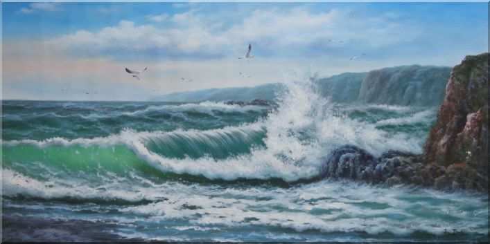 707x353 Painting Of Waves Crashing On The Rocks In Acrylic Ocean Waves - Waves Crashing On Rocks Painting