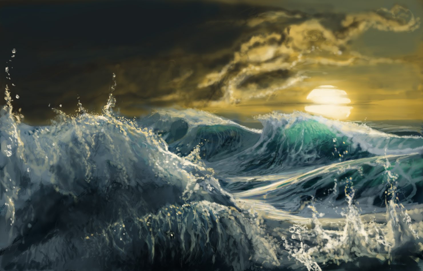 1480x950 How To Paint Crashing Waves In Photoshop - Waves Crashing Painting