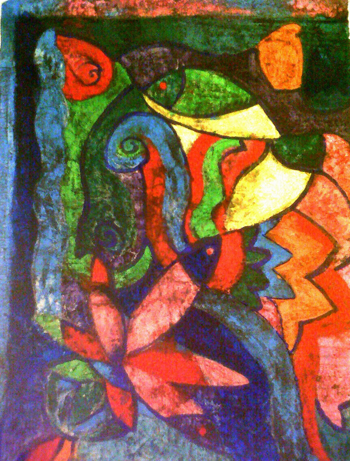 1184x1558 Aqua Abstract Batik Painting (Made With Melted Colored Wax - Wax Crayon Painting