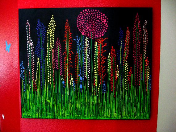 570x428 Melted Crayon Art, Wildflower Painting, Dot Art, Bright Colors - Wax Painting On Canvas