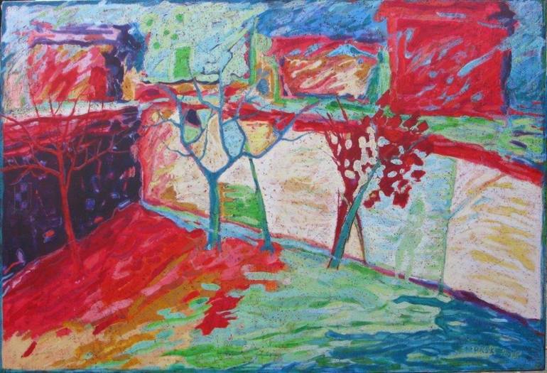 770x525 Saatchi Art Backyard Ii, Acrylic, Encaustic Wax And Lien Canvas - Wax Painting On Canvas