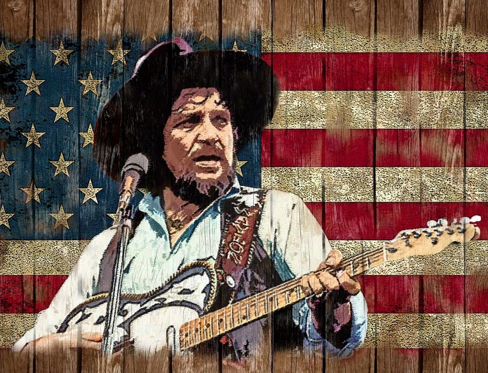 1000x764 Waylon Jennings Print Canvas Poster Flag Country Musician Painting - Waylon Jennings Painting