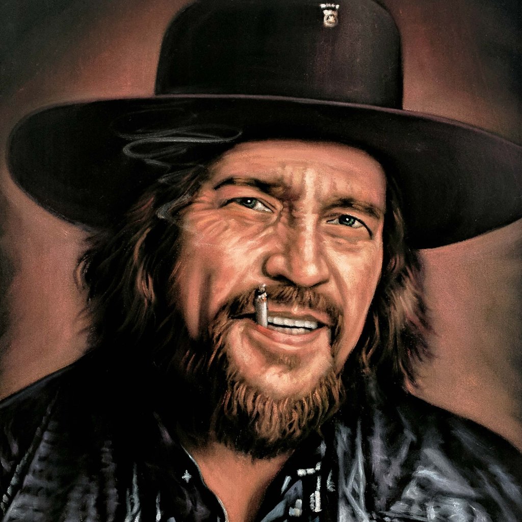 1024x1024 Waylon Jennings Portrait Original Oil Painting On Black Velvet By - Waylon Jennings Painting