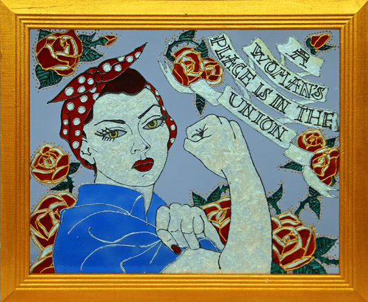 531x436 Rosie The Riveter Glass Painting Lucy Luskini - We Can Do It Painting